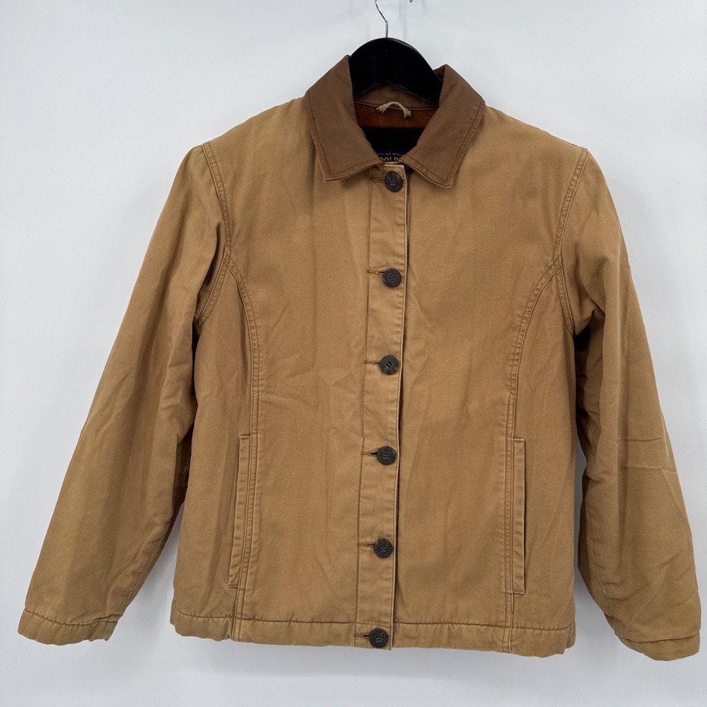 VTG WOOLRICH SADDLE BARN CHORE JACKET FLEECE LINED Leather Collar Women SIZE M